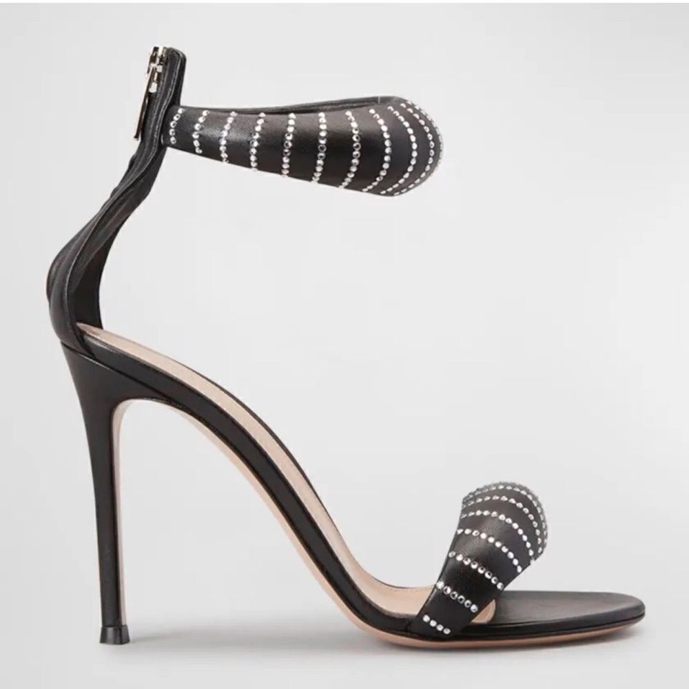 Gianvito Rossi Bijoux Crystal Puffy Nappa Black 105mm Sandals Size 8.5 - Picture 1 of 13